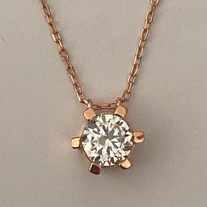 925 Silver necklace solitaire cz 14K rose gold plated